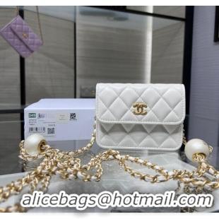 Spot Bulk Chanel Lambskin Clutch with Pearls Chain AP4010 White 2024