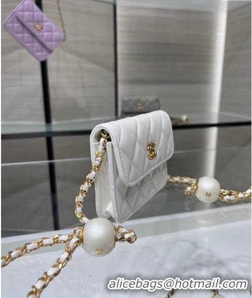 Spot Bulk Chanel Lambskin Clutch with Pearls Chain AP4010 White 2024