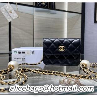 Market Sells Chanel Lambskin Clutch with Pearls Chain AP4010 Black 2024