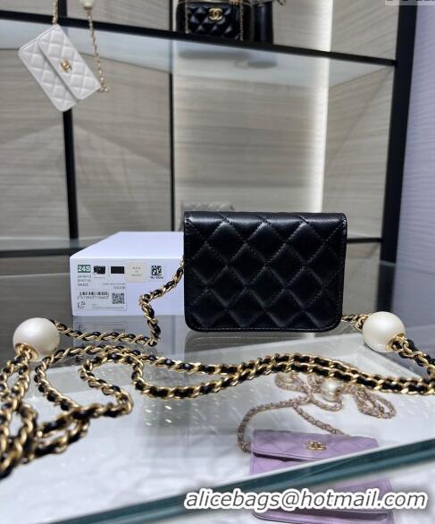 Market Sells Chanel Lambskin Clutch with Pearls Chain AP4010 Black 2024