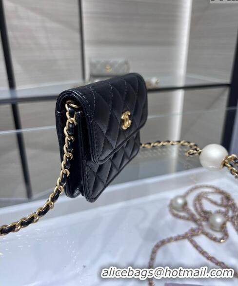 Market Sells Chanel Lambskin Clutch with Pearls Chain AP4010 Black 2024