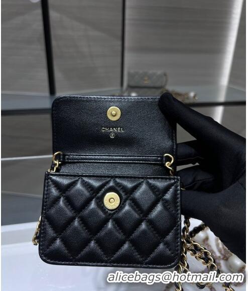 Market Sells Chanel Lambskin Clutch with Pearls Chain AP4010 Black 2024