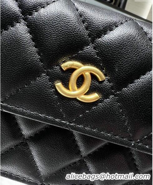 Market Sells Chanel Lambskin Clutch with Pearls Chain AP4010 Black 2024