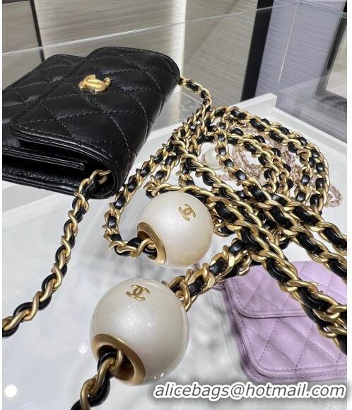 Market Sells Chanel Lambskin Clutch with Pearls Chain AP4010 Black 2024