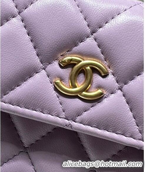 Luxury Classic Chanel Lambskin Clutch with Pearls Chain AP4010 Light Purple 2024