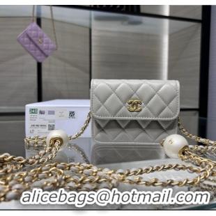 Buy Classic Chanel Lambskin Clutch with Pearls Chain AP4010 Grey 2024