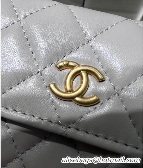 Buy Classic Chanel Lambskin Clutch with Pearls Chain AP4010 Grey 2024