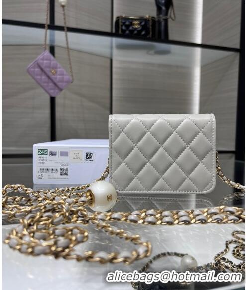 Buy Classic Chanel Lambskin Clutch with Pearls Chain AP4010 Grey 2024