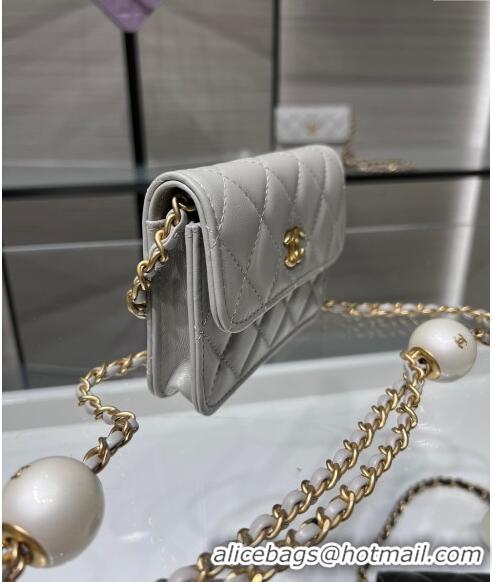 Buy Classic Chanel Lambskin Clutch with Pearls Chain AP4010 Grey 2024