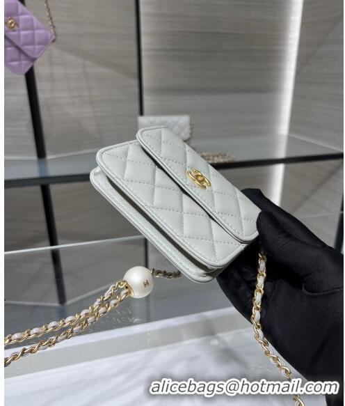 Buy Classic Chanel Lambskin Clutch with Pearls Chain AP4010 Grey 2024