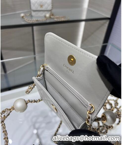 Buy Classic Chanel Lambskin Clutch with Pearls Chain AP4010 Grey 2024