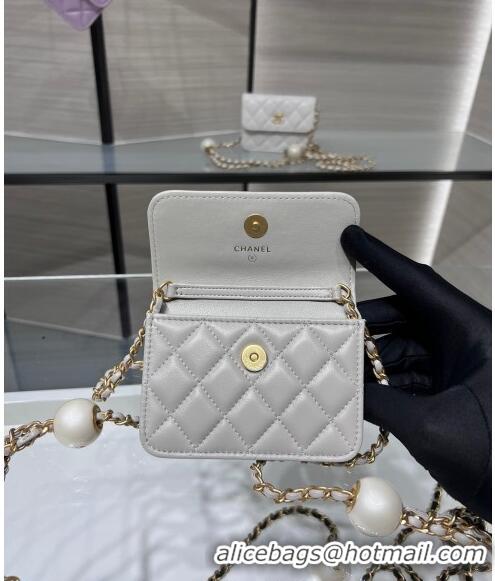 Buy Classic Chanel Lambskin Clutch with Pearls Chain AP4010 Grey 2024