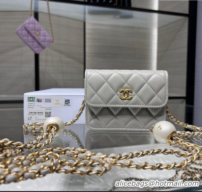 Buy Classic Chanel Lambskin Clutch with Pearls Chain AP4010 Grey 2024