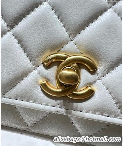 Luxury Classic Chanel Lambskin Wallet On Pearls Chain WOC AP3964 White 2024