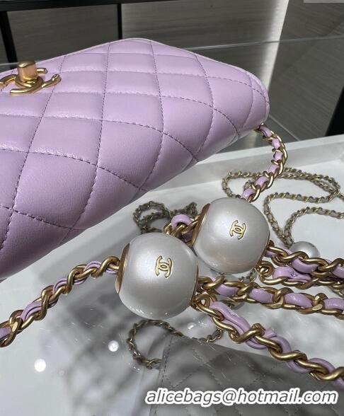 Buy Classic Chanel Lambskin Wallet On Pearls Chain WOC AP3964 Light Purple 2024