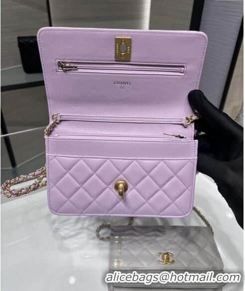 Buy Classic Chanel Lambskin Wallet On Pearls Chain WOC AP3964 Light Purple 2024