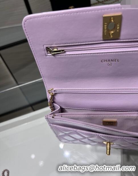 Buy Classic Chanel Lambskin Wallet On Pearls Chain WOC AP3964 Light Purple 2024