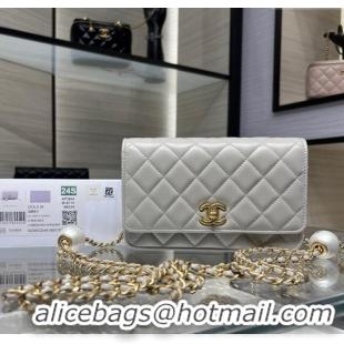 High Quality Chanel Lambskin Wallet On Pearls Chain WOC AP3964 Grey 2024