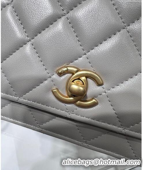 High Quality Chanel Lambskin Wallet On Pearls Chain WOC AP3964 Grey 2024