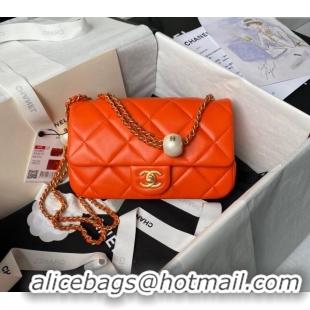 Cheapest Chanel Lambskin Small Flap bag with Pearls Chain AS4861 Orange 2024