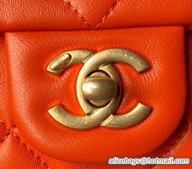 Cheapest Chanel Lambskin Small Flap bag with Pearls Chain AS4861 Orange 2024