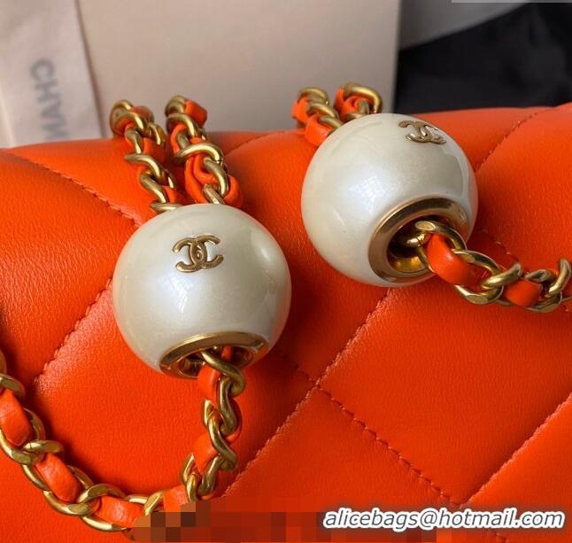 Cheapest Chanel Lambskin Small Flap bag with Pearls Chain AS4861 Orange 2024