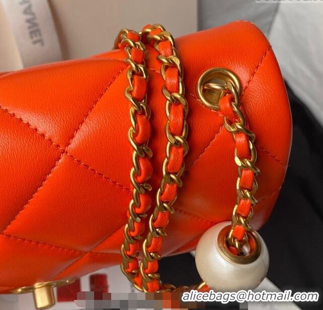 Cheapest Chanel Lambskin Small Flap bag with Pearls Chain AS4861 Orange 2024