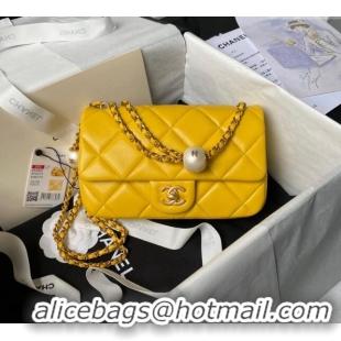 Buy New Cheap Chanel Lambskin Small Flap bag with Pearls Chain AS4861 Yellow 2024