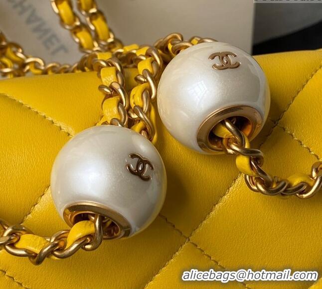 Buy New Cheap Chanel Lambskin Small Flap bag with Pearls Chain AS4861 Yellow 2024