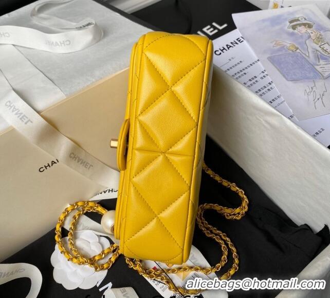 Buy New Cheap Chanel Lambskin Small Flap bag with Pearls Chain AS4861 Yellow 2024