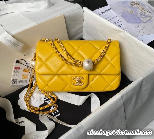 Buy New Cheap Chanel Lambskin Small Flap bag with Pearls Chain AS4861 Yellow 2024