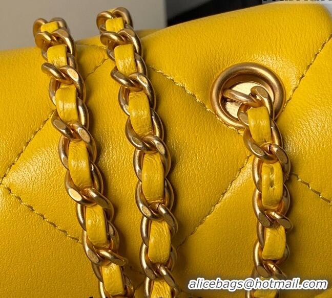 Buy New Cheap Chanel Lambskin Small Flap bag with Pearls Chain AS4861 Yellow 2024