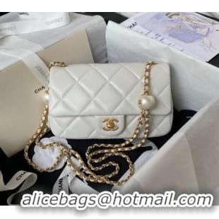 Buy Classic Chanel Lambskin Small Flap bag with Pearls Chain AS4861 White 2024