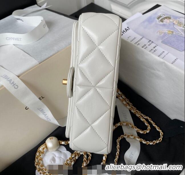 Buy Classic Chanel Lambskin Small Flap bag with Pearls Chain AS4861 White 2024