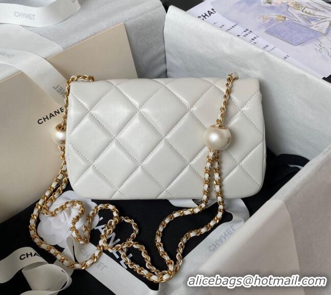 Buy Classic Chanel Lambskin Small Flap bag with Pearls Chain AS4861 White 2024