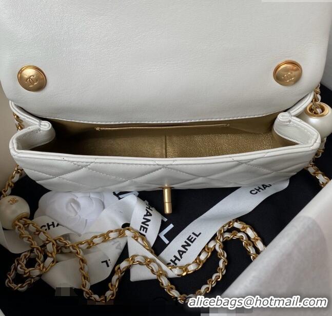 Buy Classic Chanel Lambskin Small Flap bag with Pearls Chain AS4861 White 2024