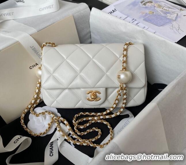 Buy Classic Chanel Lambskin Small Flap bag with Pearls Chain AS4861 White 2024