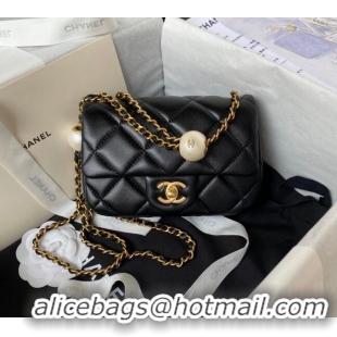 Luxury Classic Chanel Lambskin Mini Flap bag with Pearls Chain AS4868 Black 2024