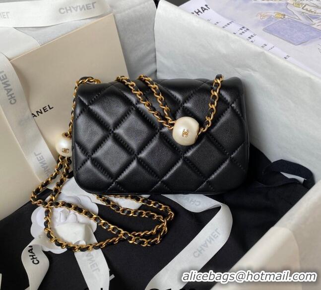 Luxury Classic Chanel Lambskin Mini Flap bag with Pearls Chain AS4868 Black 2024