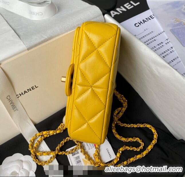 New Release Creation Chanel Lambskin Mini Flap bag with Pearls Chain AS4868 Yellow 2024