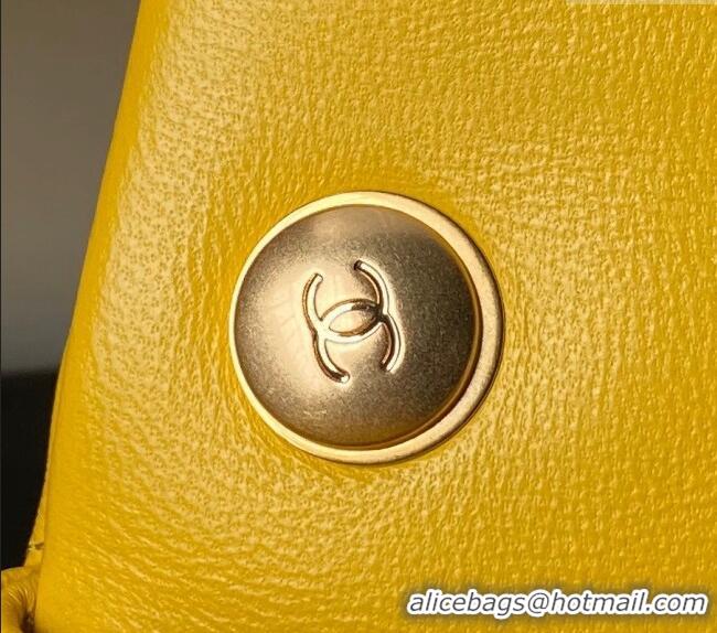 New Release Creation Chanel Lambskin Mini Flap bag with Pearls Chain AS4868 Yellow 2024