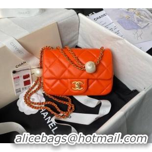 Buy Luxury Chanel Lambskin Mini Flap bag with Pearls Chain AS4868 Orange 2024