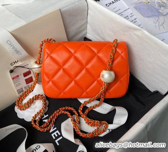 Buy Luxury Chanel Lambskin Mini Flap bag with Pearls Chain AS4868 Orange 2024