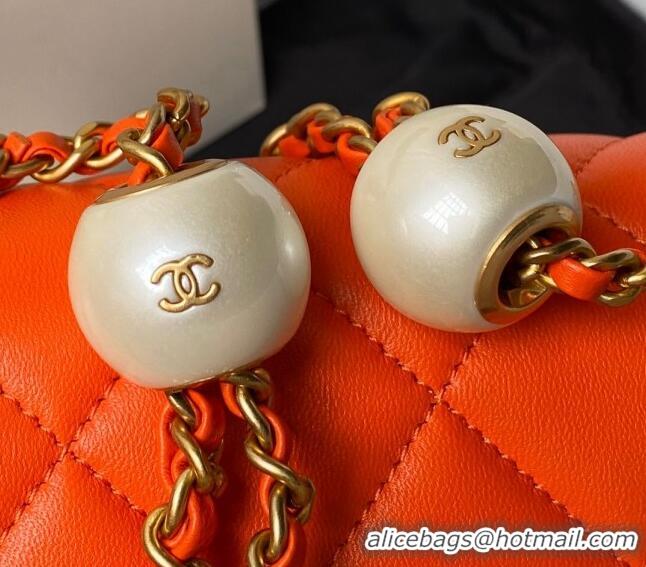 Buy Luxury Chanel Lambskin Mini Flap bag with Pearls Chain AS4868 Orange 2024