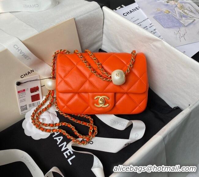 Buy Luxury Chanel Lambskin Mini Flap bag with Pearls Chain AS4868 Orange 2024