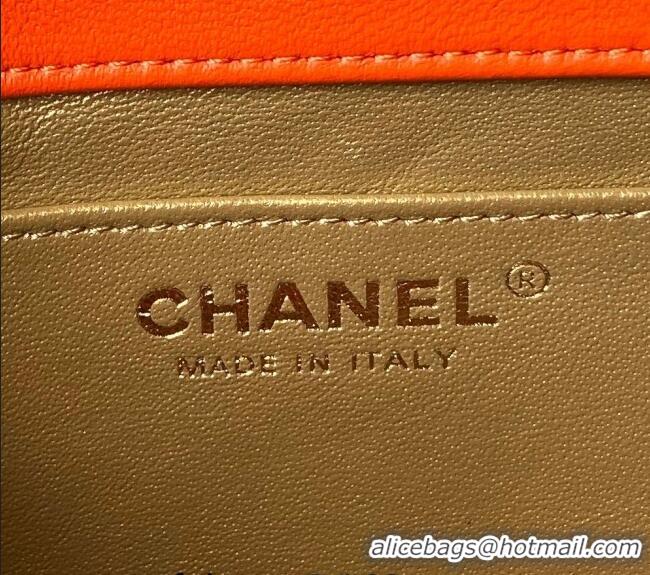 Buy Luxury Chanel Lambskin Mini Flap bag with Pearls Chain AS4868 Orange 2024