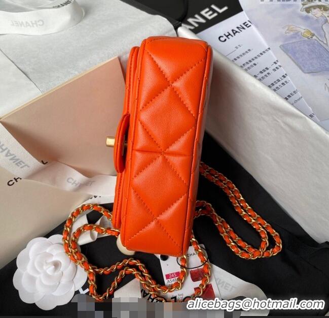 Buy Luxury Chanel Lambskin Mini Flap bag with Pearls Chain AS4868 Orange 2024