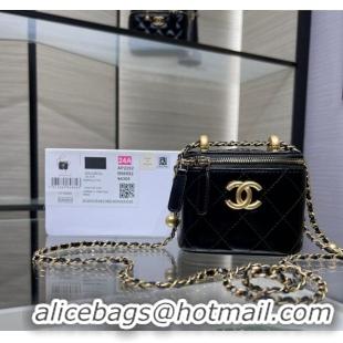 Modern Classic Chanel Shiny Calfskin Mini Clutch with Chain and Gold-Tone Balls AP2292 Black 2024