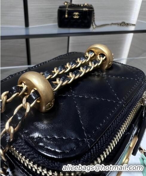 Modern Classic Chanel Shiny Calfskin Mini Clutch with Chain and Gold-Tone Balls AP2292 Black 2024