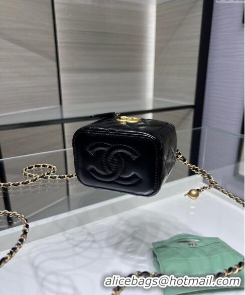 Modern Classic Chanel Shiny Calfskin Mini Clutch with Chain and Gold-Tone Balls AP2292 Black 2024